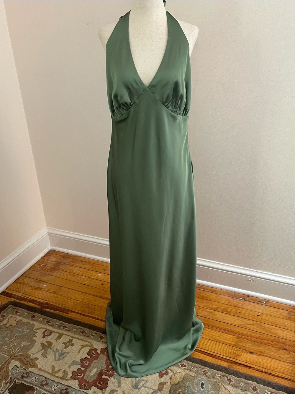 Abercrombie & Fitch Olive Green Satin Halter Backless Maxi Dress - Picture 2 of 9